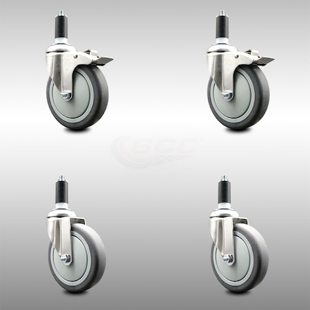 Service Caster 5 Inch 316SS Thermoplastic Rubber Swivel 1-1/4 Inch Stem Caster Lock Brake, 2PK SCC-SS316TTLEX20S514-TPRB-2-S-2-114